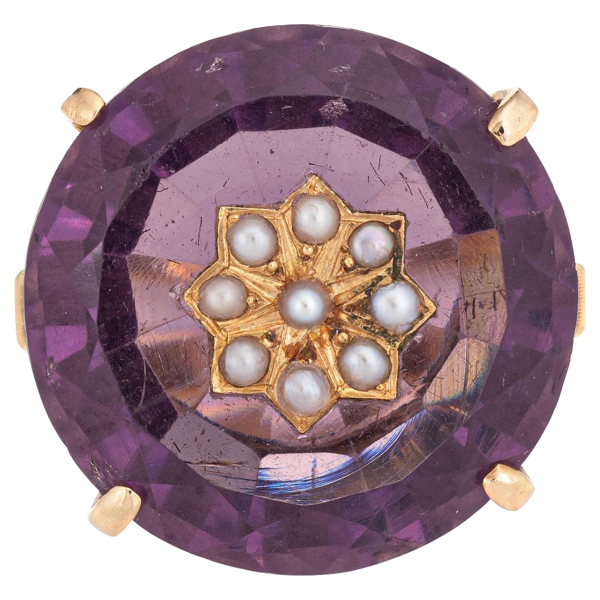Vintage 14k Gelbgold Estate Fine Jewelry, Ring mit Amethyst und Saatperlen