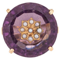 Amethyst Seed Pearl Ring Vintage 14k Yellow Gold Estate Fine Jewelry