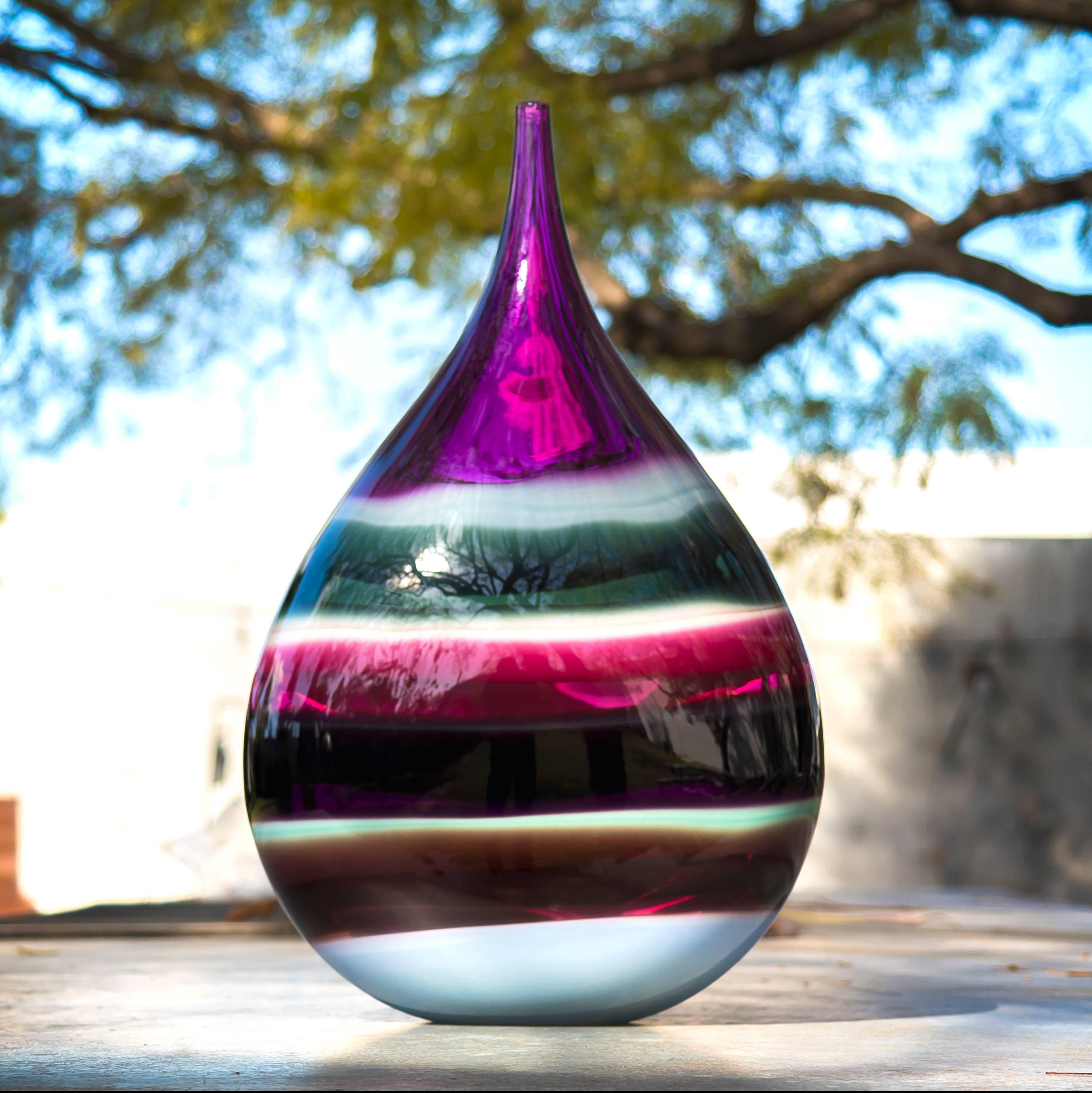 American Modern Glass Vase Amethyst Teardrop, Blown Glass, Handmade, Sculpture, In Stock