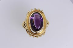 Amethyst Set in 18 Karat Yellow Gold Edwardian Style Ring