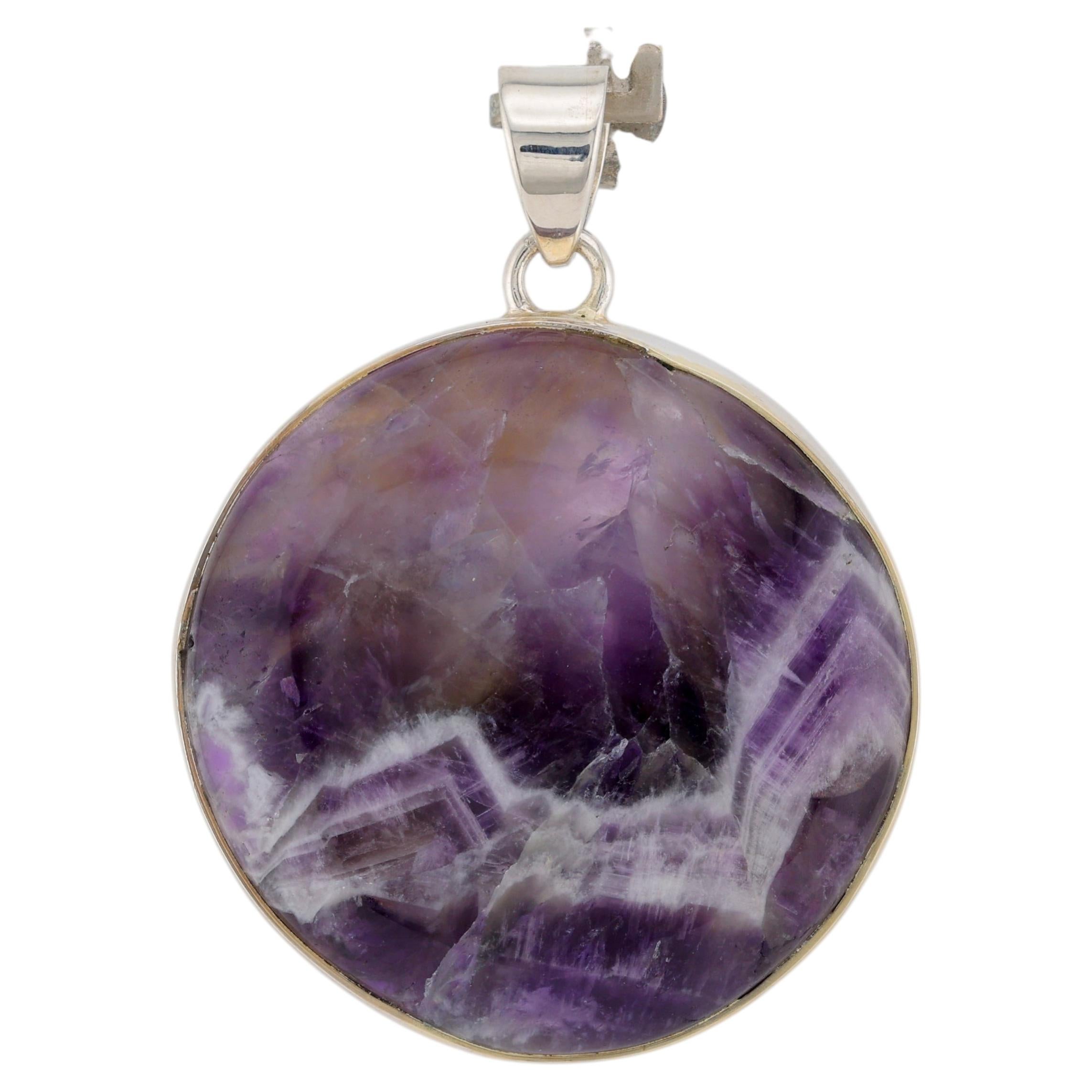 Amethyst Silver Pendant, Amethyst Shevron