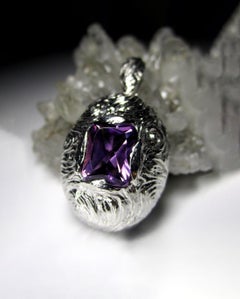 Amethyst Silver Pendant Octagon Cut Jewels Natural Purple Violet