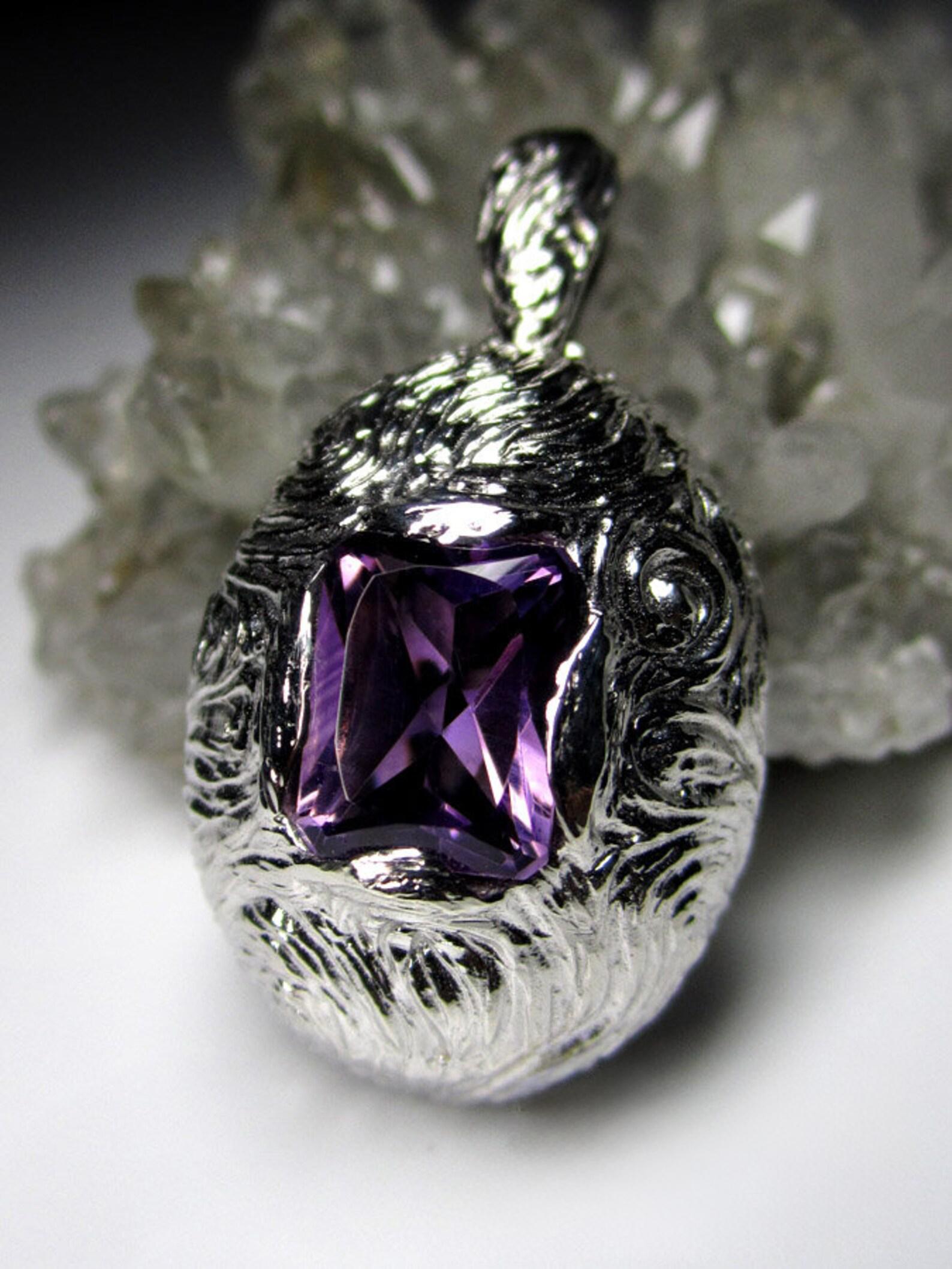 Amethyst Silver Pendant Octagon Cut Jewels Natural Purple Violet In New Condition For Sale In Berlin, DE