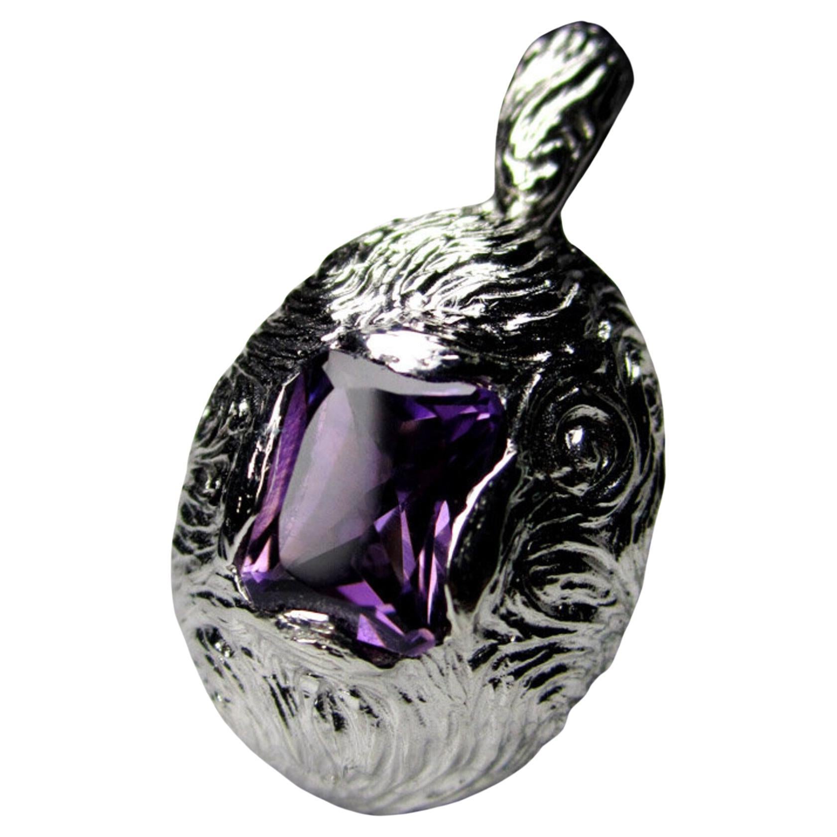 Ciondolo d'argento con ametista, taglio ottagonale, Jewell, colore viola naturale.
