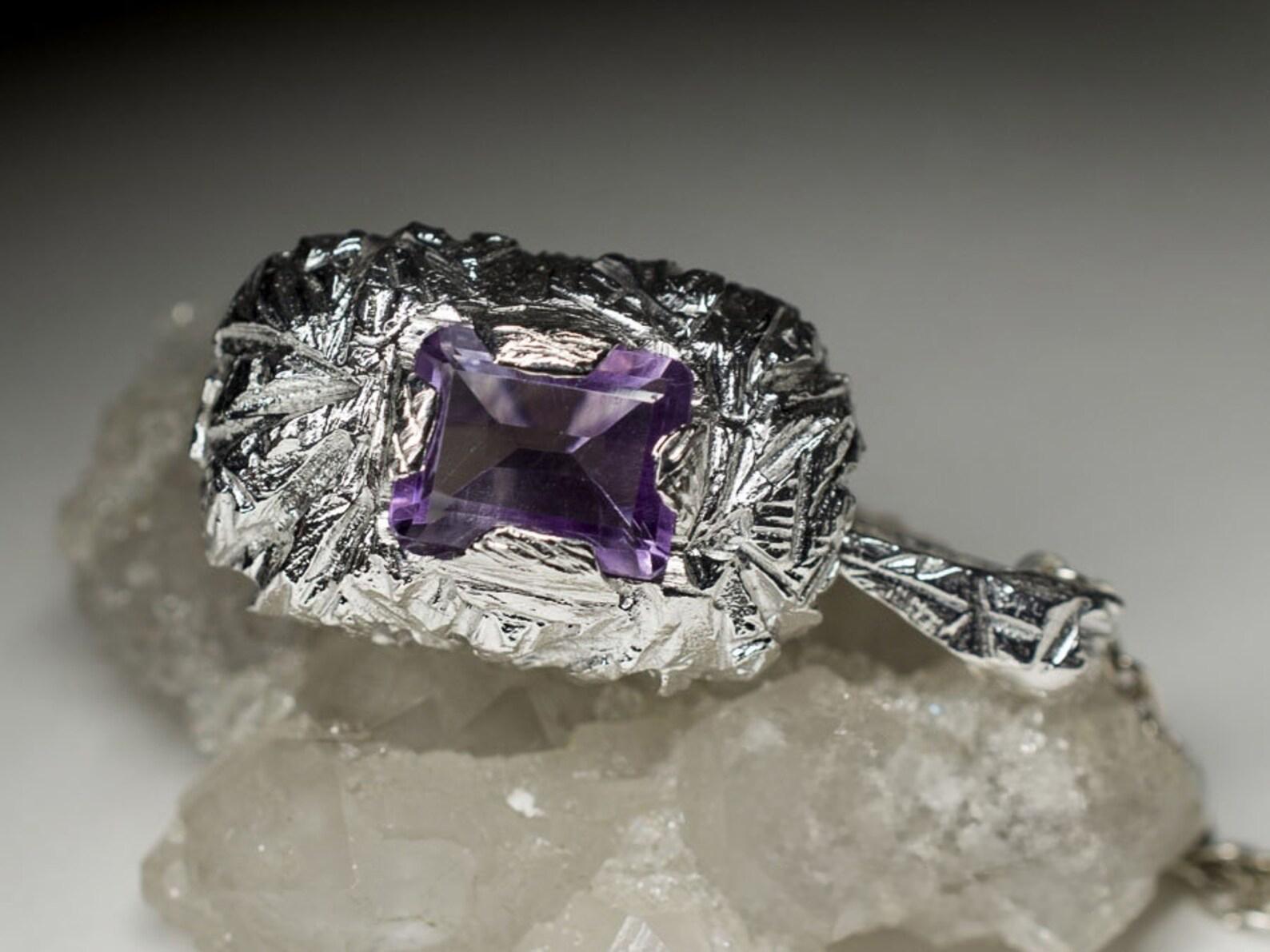 Amethyst Silver Pendant Octagon Emerald Cut Jewels Natural Purple Violet Stone For Sale 5