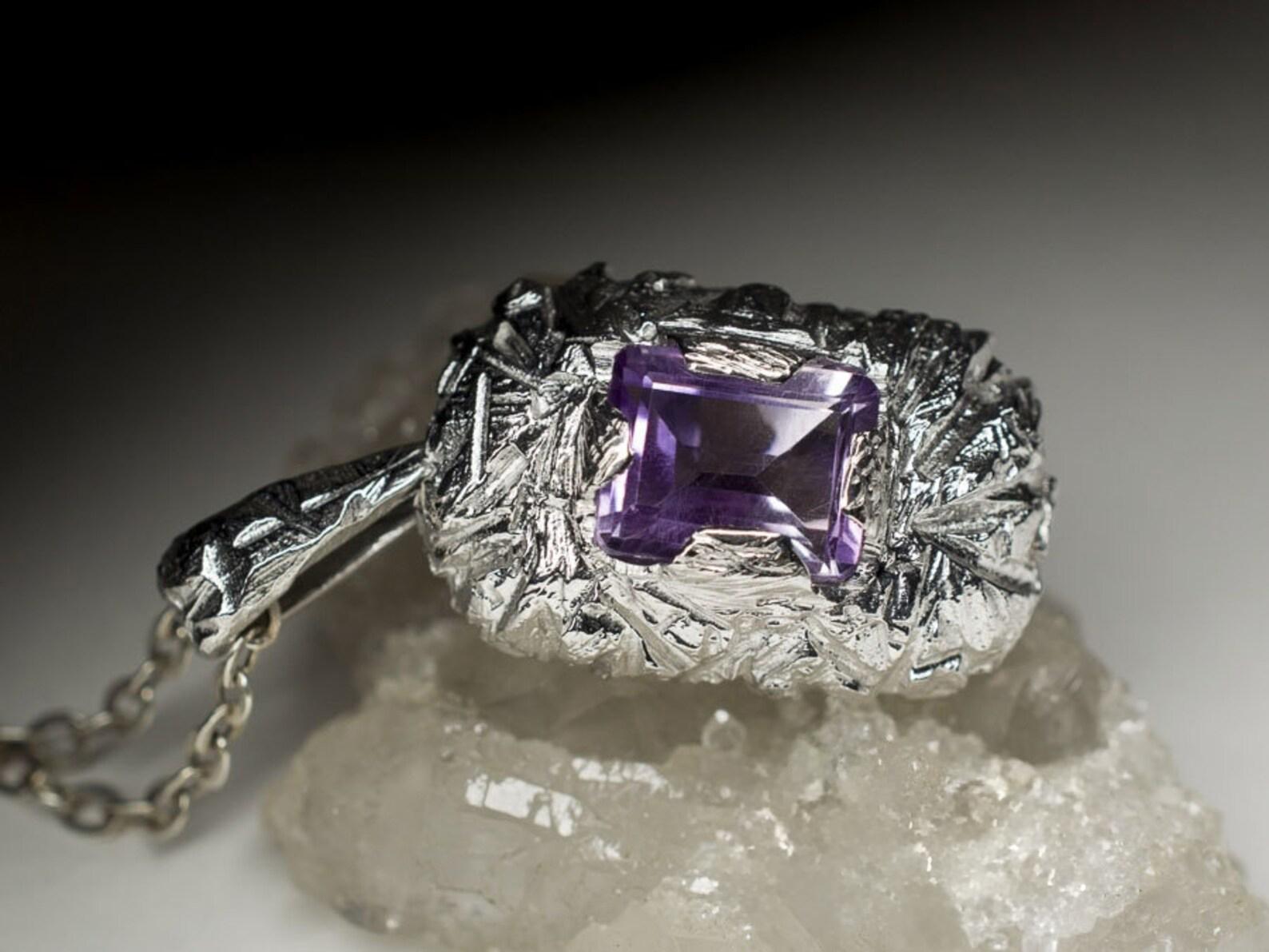 Amethyst Silver Pendant Octagon Emerald Cut Jewels Natural Purple Violet Stone For Sale 4