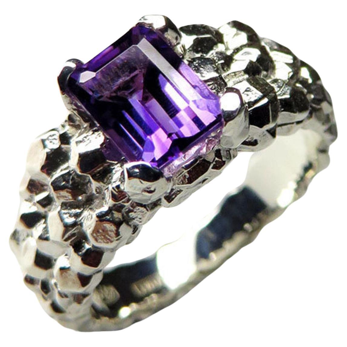 Amethyst Silver Ring Natural Violet Purple Fine Quality Fine Magic Gemstone (bague en argent)
