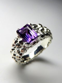 Amethyst Silver Ring Natural Violet Purple Fine Quality Magic Vintage style gift