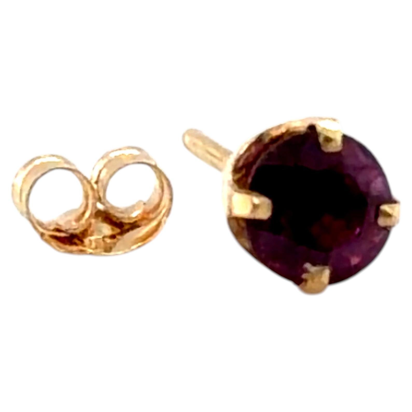 Amethyst Single Stud Earring .50ct Round 14K Yellow Gold February Birthstone For Sale