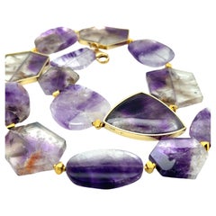 Amethyst Slice Bead Necklace, 555 Carats Total with 18K Yellow Gold Bezels