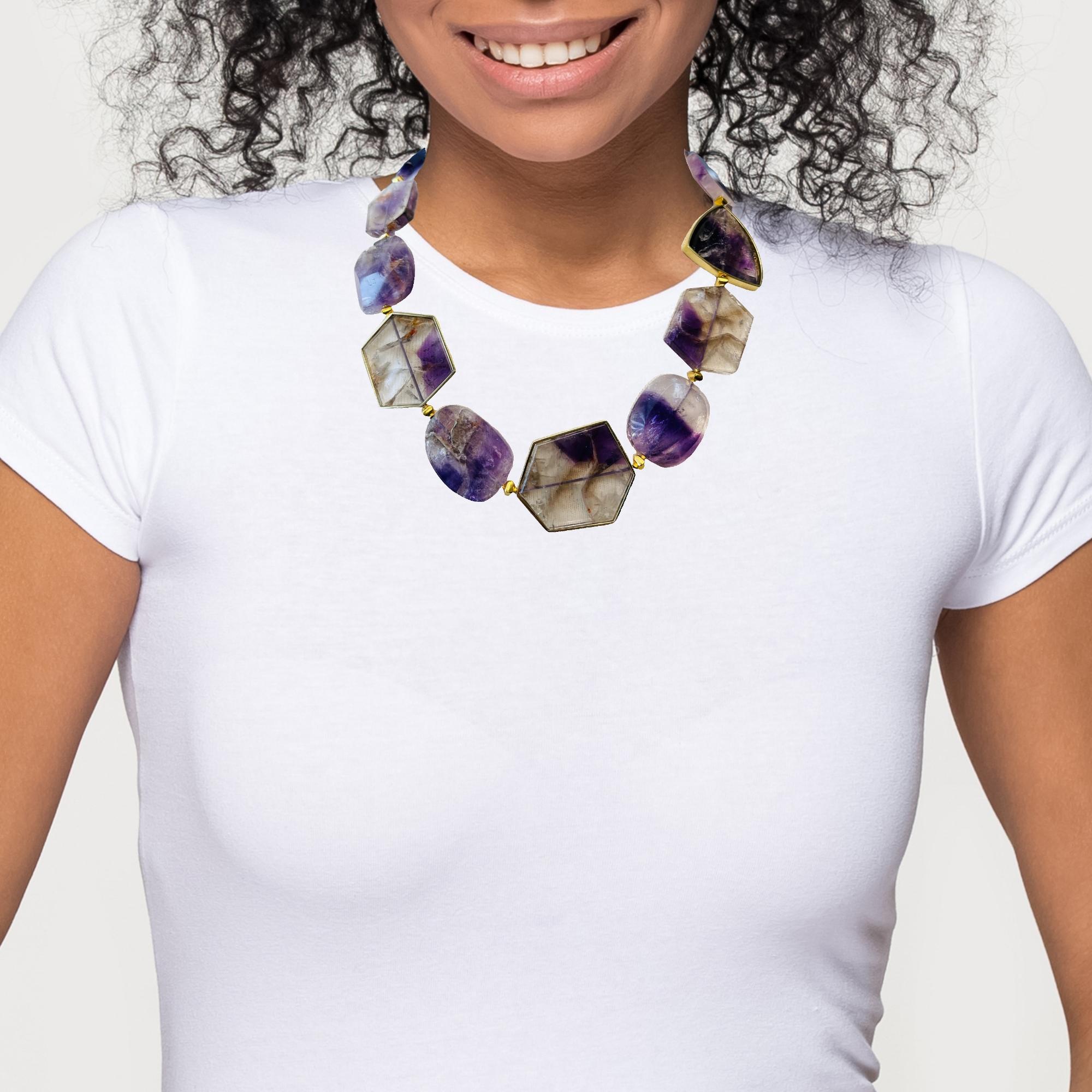 Amethyst Slice Bead Necklace, 555 Carats Total with 18K Yellow Gold Bezels For Sale 3