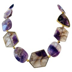  Amethyst Slice Bead Necklace, 555 Carats Total with 18K Yellow Gold Bezels