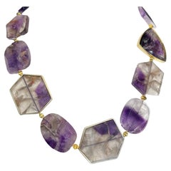 Amethyst Slice Bead Necklace, 555 Carats Total with 18K Yellow Gold Bezels