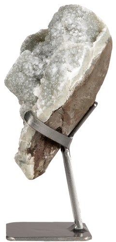 Purple Amethyst Smokey Quartz, Green Celadonite Metal Stand Crystal Decorative