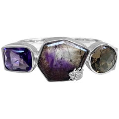 Stephen Dweck Amethyst, Smoky Topaz, and Rutilated Topaz Sterling Silver Bangle