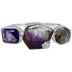 Stephen Dweck Amethyst, Smoky Topaz, and Rutilated Topaz Sterling Silver Bangle 