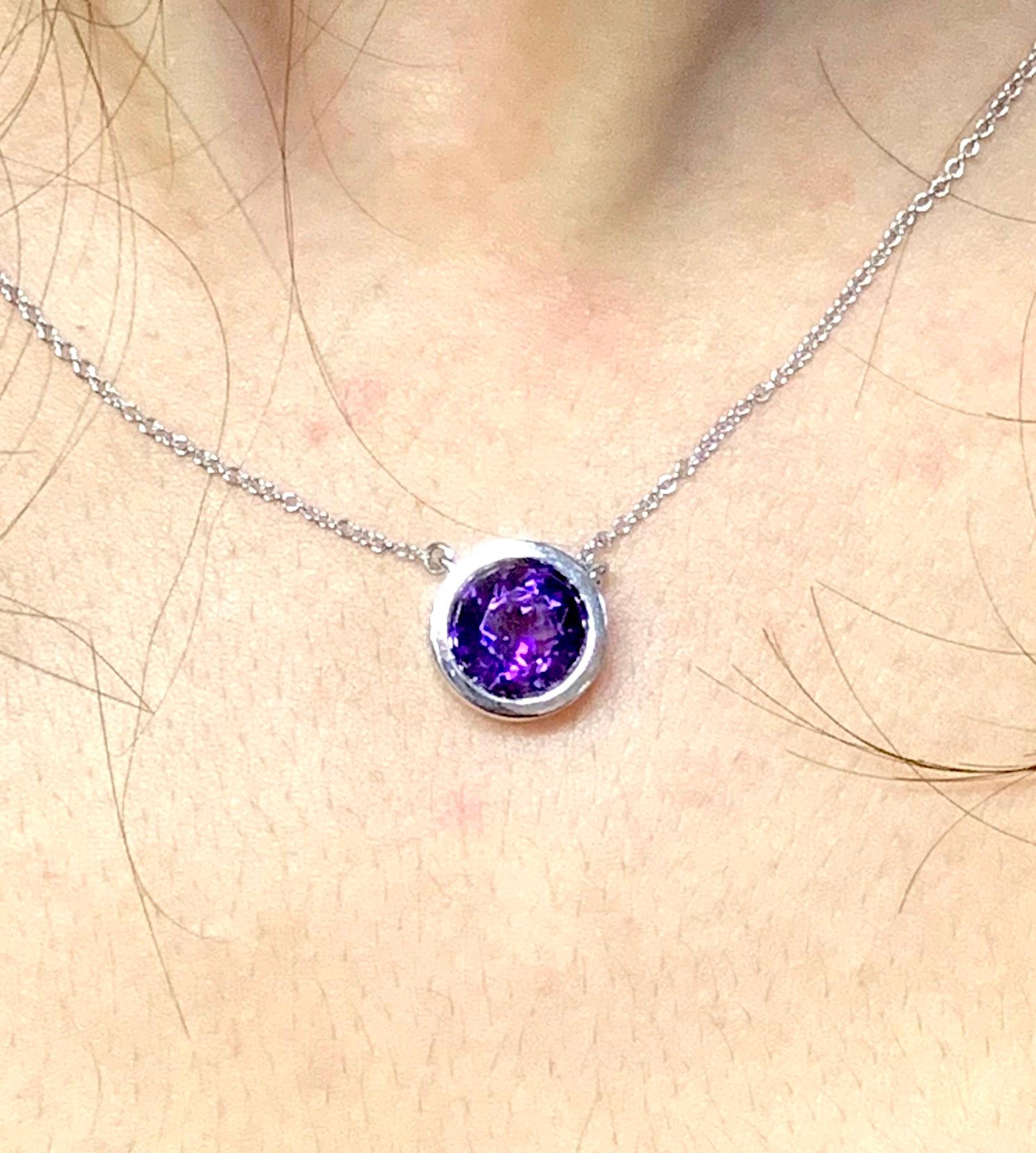 Contemporary Amethyst Solitaire Necklace