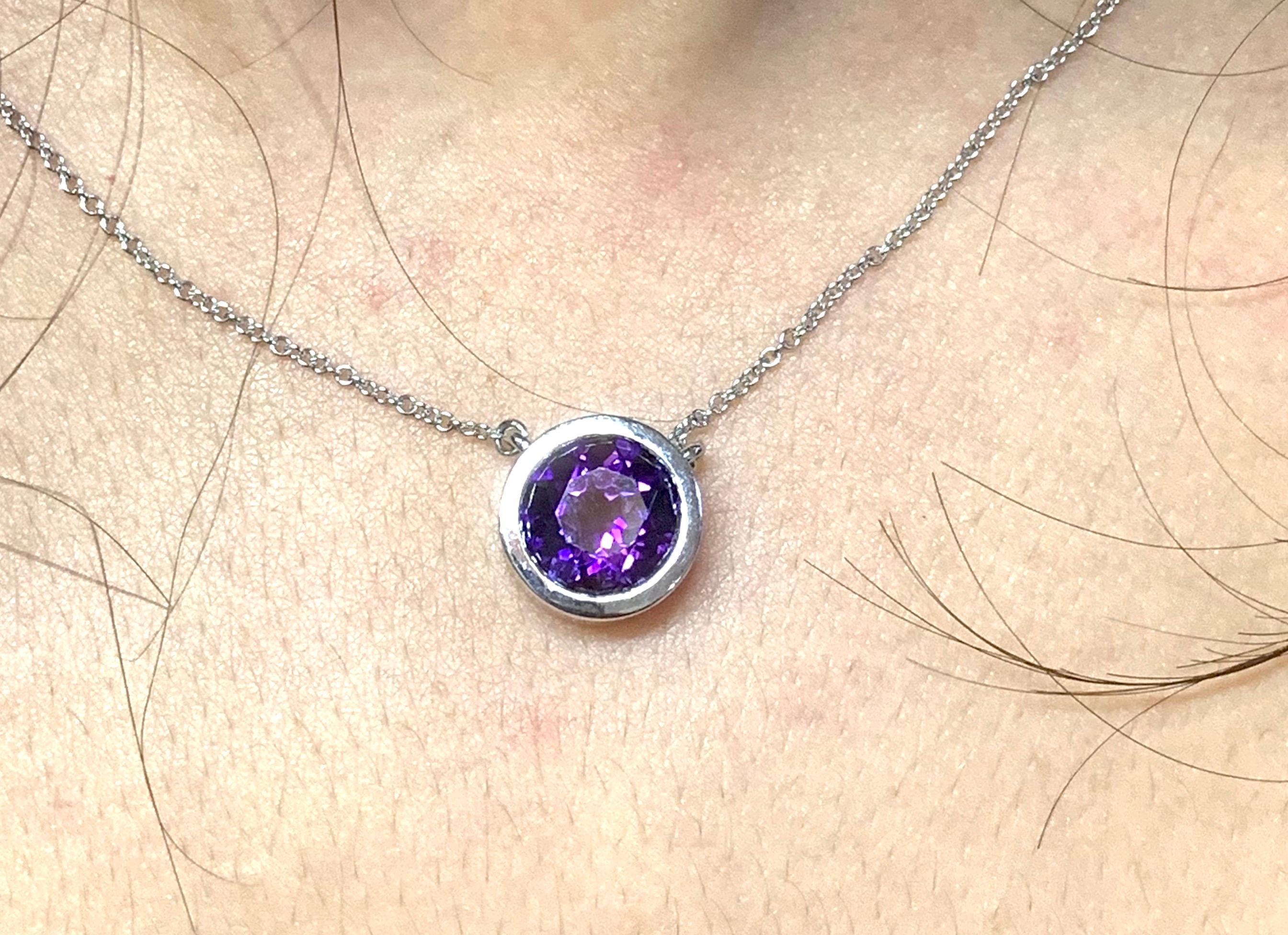 Round Cut Amethyst Solitaire Necklace