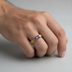 Amethyst solitaire ring for men silver, gold