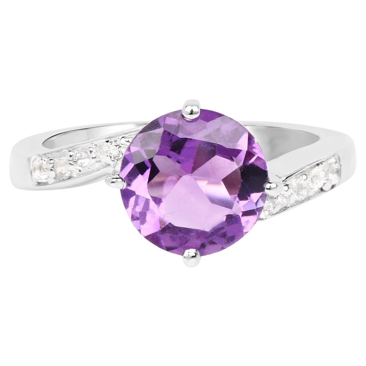 Amethyst Solitaire Ring White Topaz Setting 2.52 Carats For Sale
