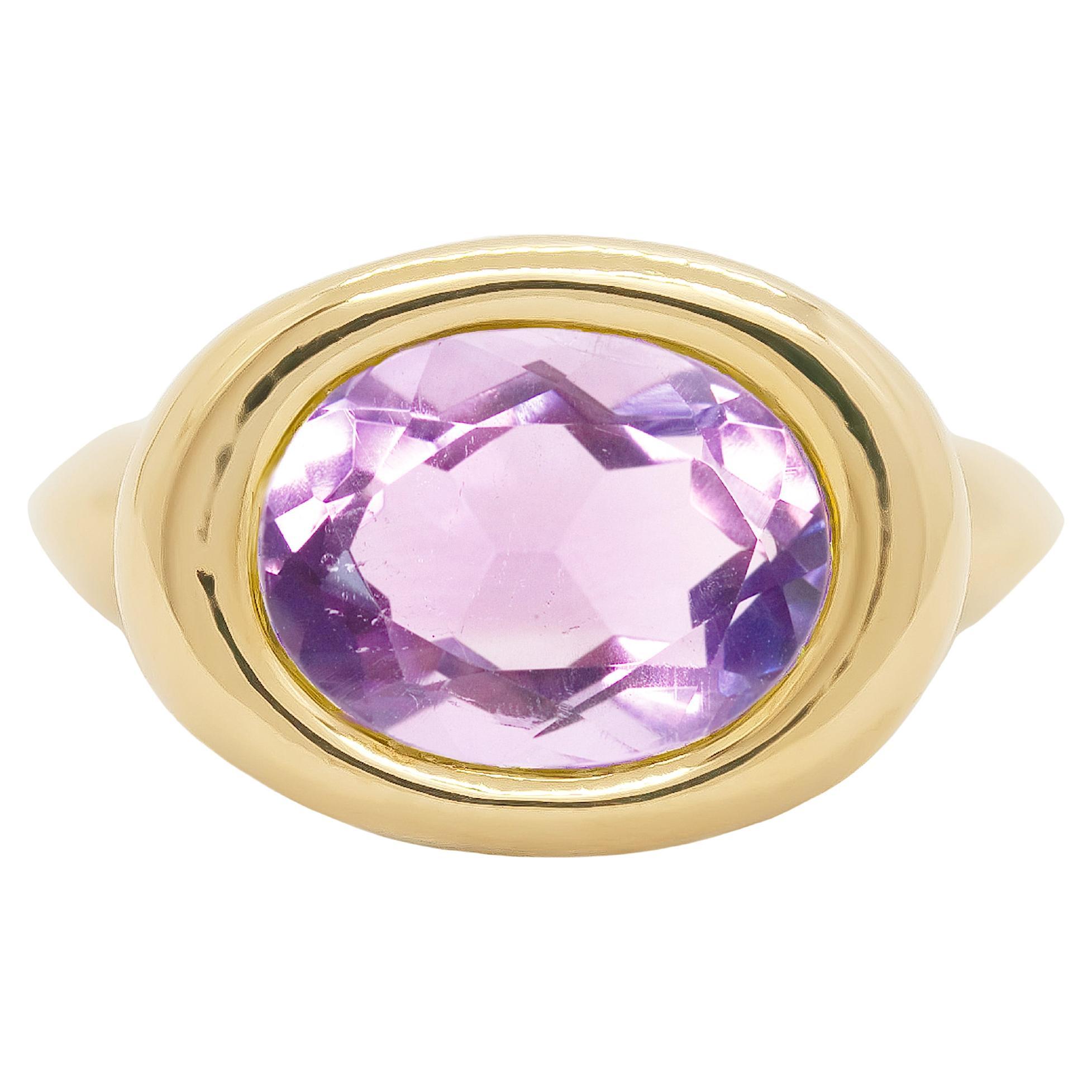 For Sale:  Amethyst Solo Oval 14k Gold Ring