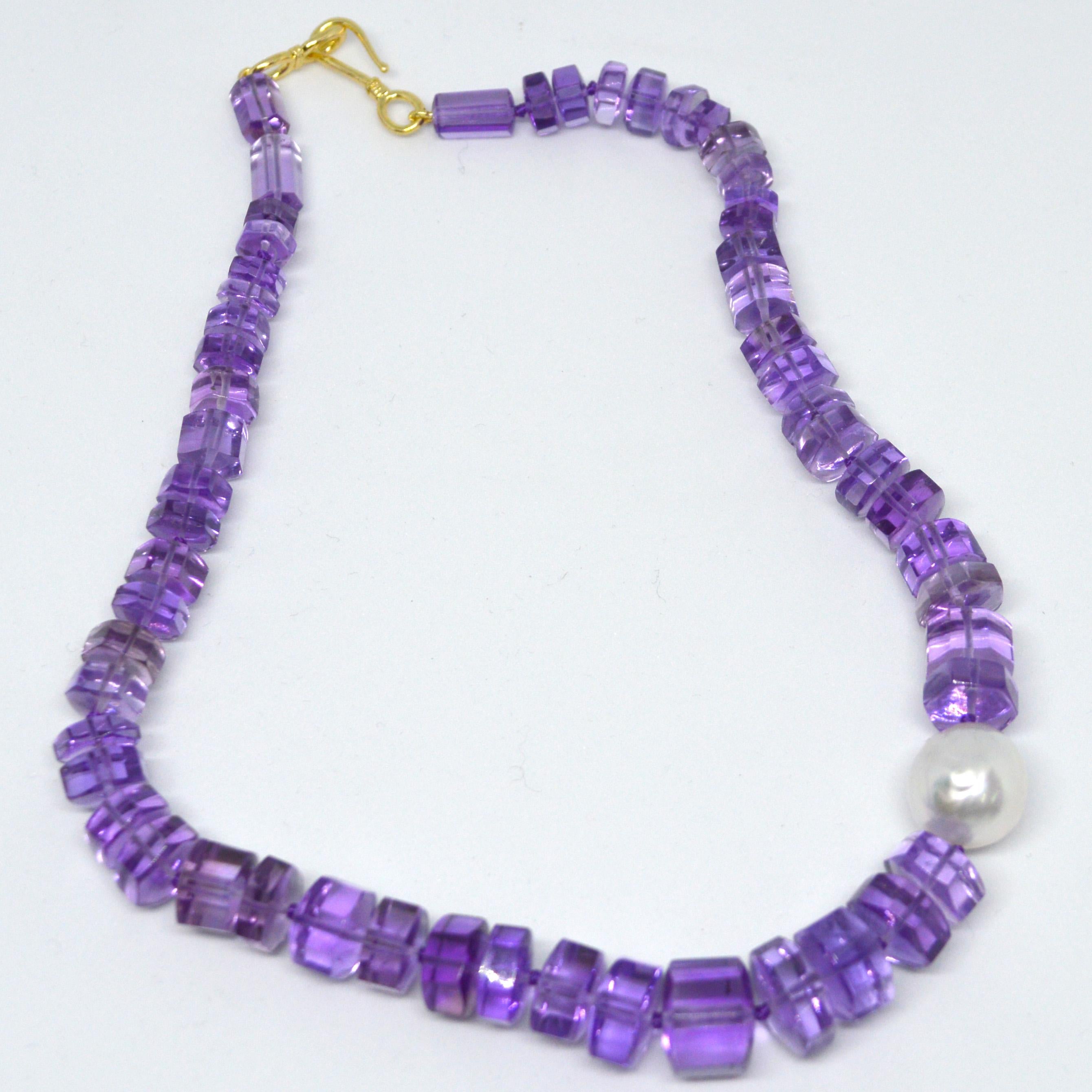 Contemporary Amethyst South Sea Pearl Gold Necklace For Sale