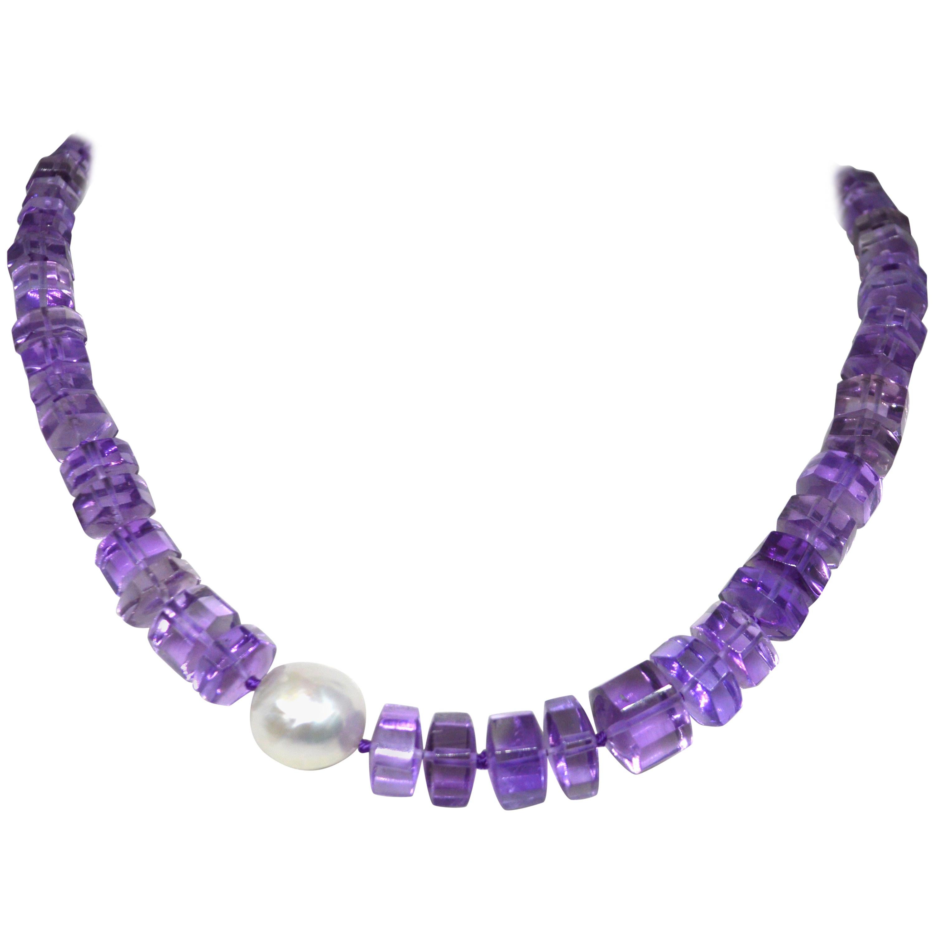 Amethyst South Sea Pearl Gold Necklace