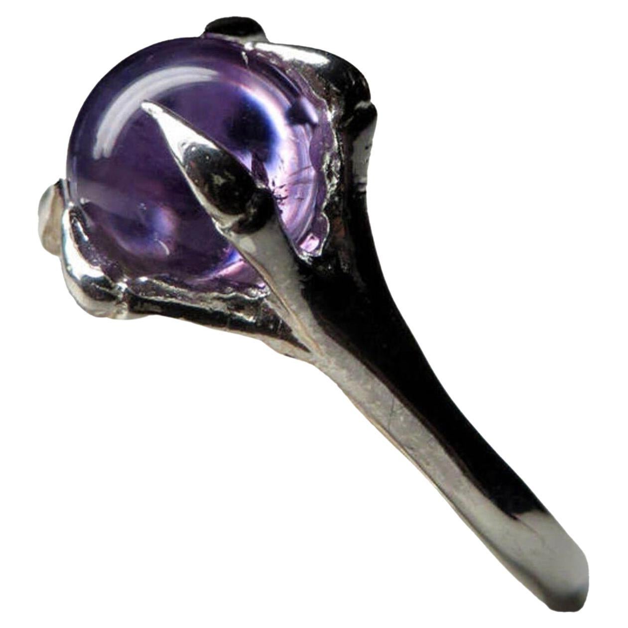 Amethyst Sphere Silver Ring Natural Purple LOTR Gemstone Gothic Style en vente