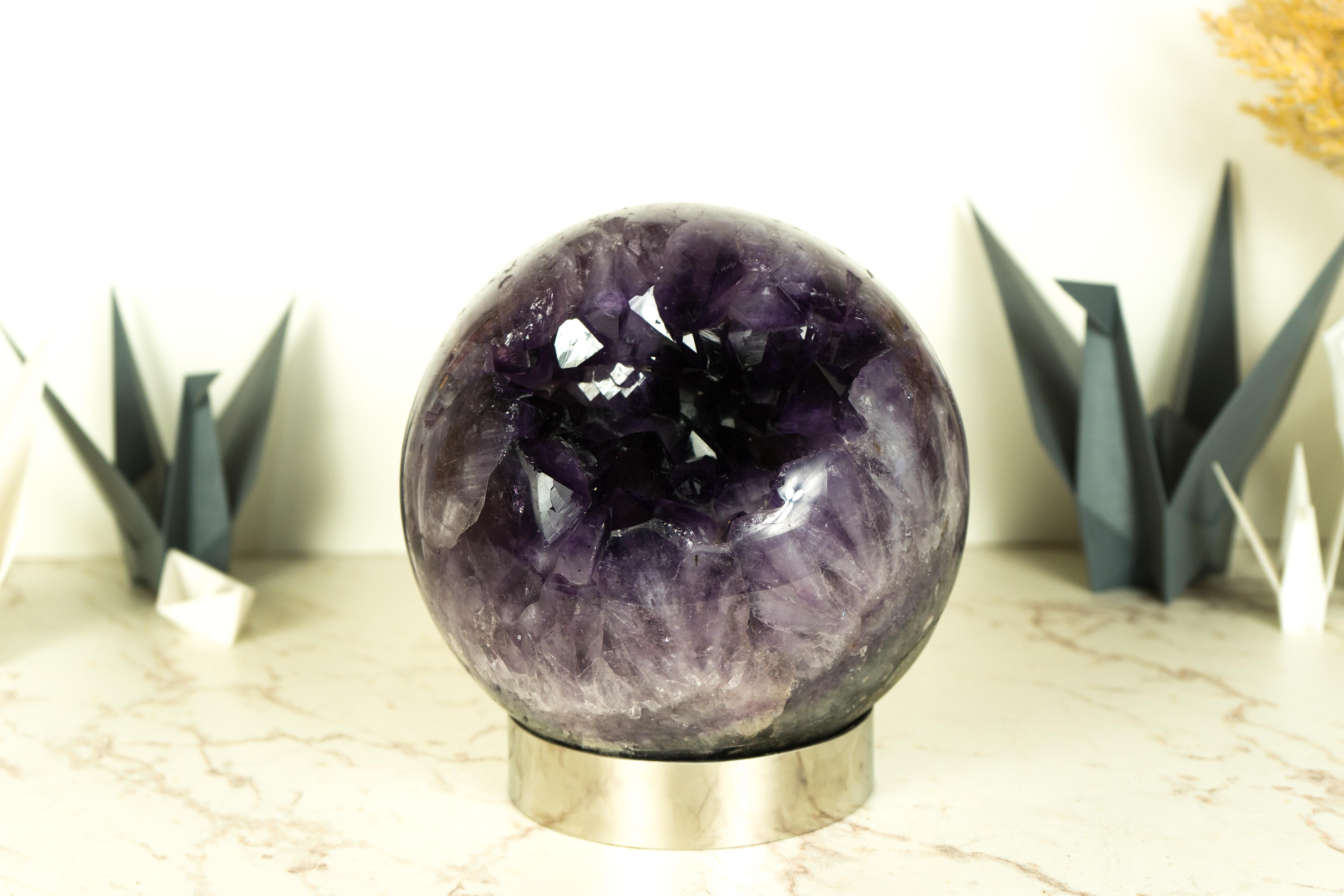 Amethyst Sphere with Deep Purple Amethyst Druzy - 8 In For Sale 3