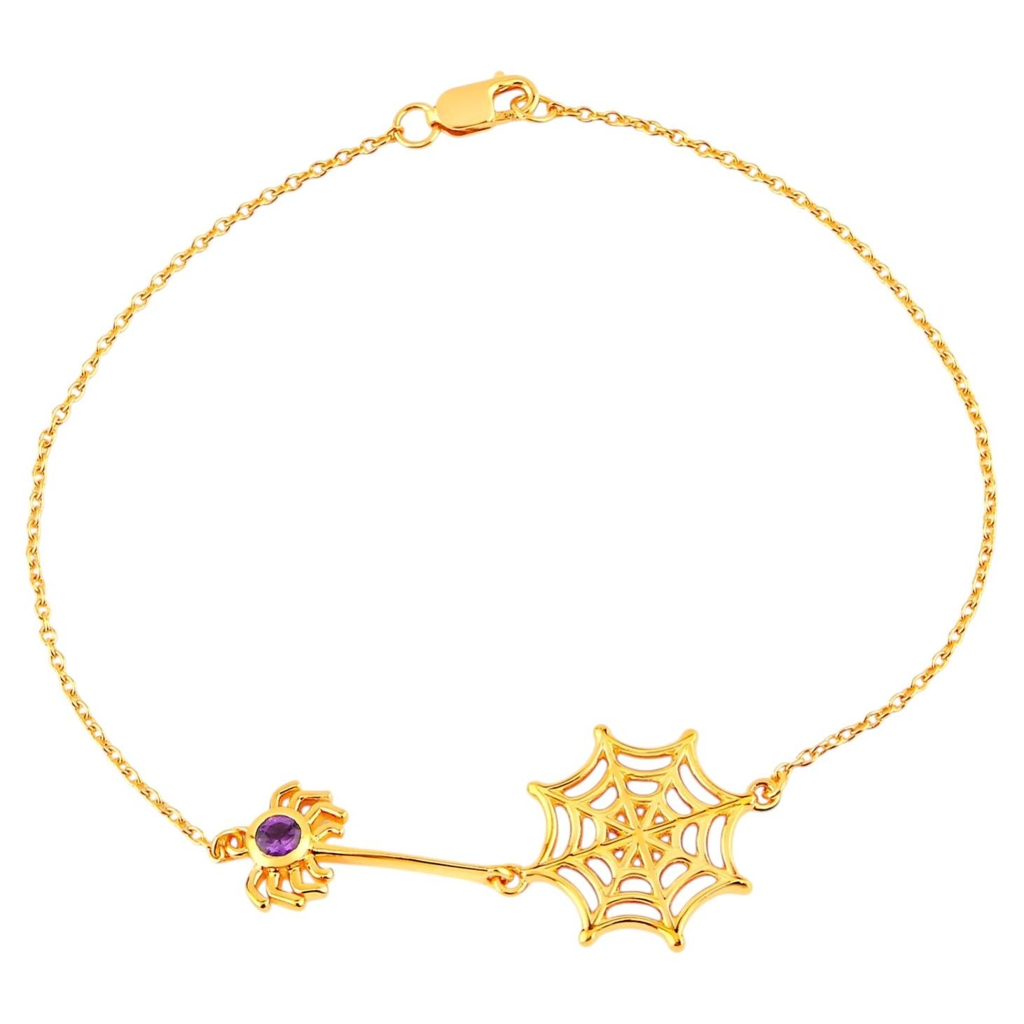 Bracelet « Araignée » en améthyste, 0,08 carat, argent plaqué or en vente