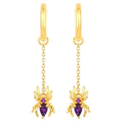 Amethyst Spider Earrings 0.4 Carats Gold Plated Silver