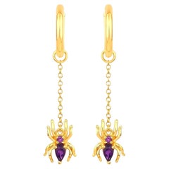 Amethyst Spider Earrings 0.4 Carats Gold Plated Silver