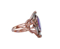 Amethyst, Spinel, Diamonds, Rose Gold and Silver Ring.