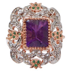Amethyst, Spinel, Diamonds, Rose Gold and Silver Ring.