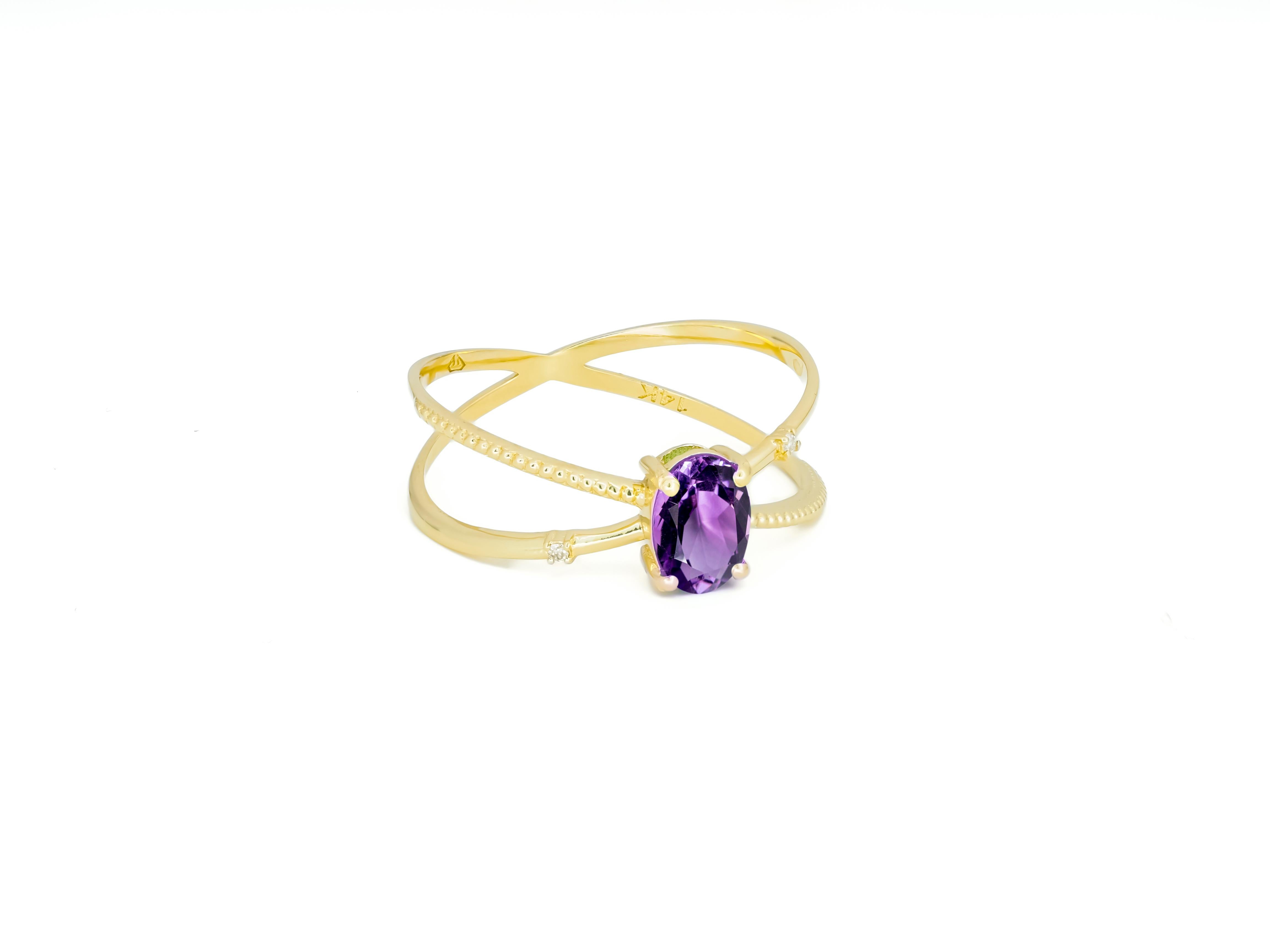 Modern Amethyst Spiral Ring, Oval Amethyst Ring, Amethyst Gold Ring For Sale
