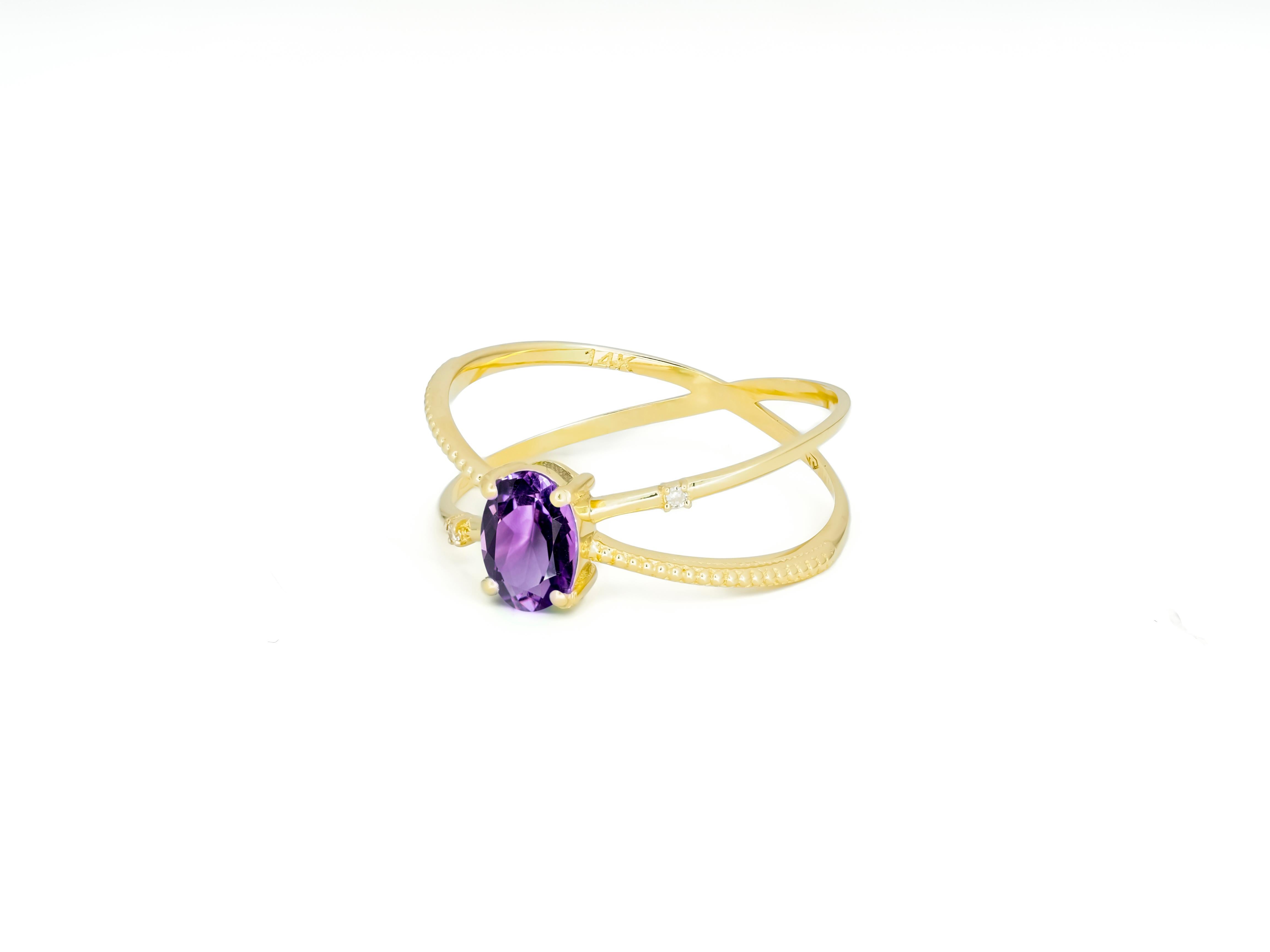 For Sale:  Amethyst Spiral Ring, Oval Amethyst Ring, Amethyst Gold Ring 4