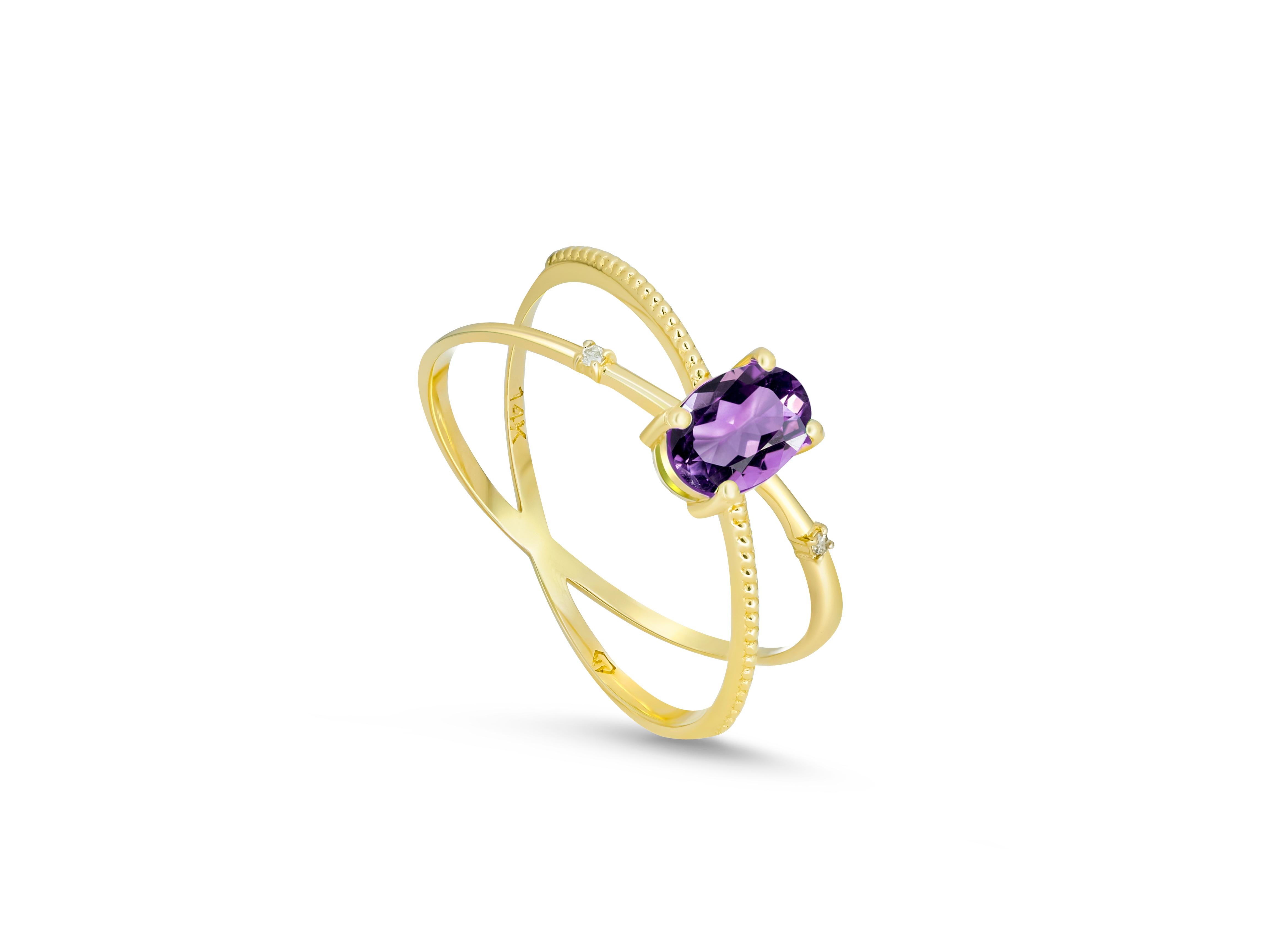 For Sale:  Amethyst Spiral Ring, Oval Amethyst Ring, Amethyst Gold Ring 5