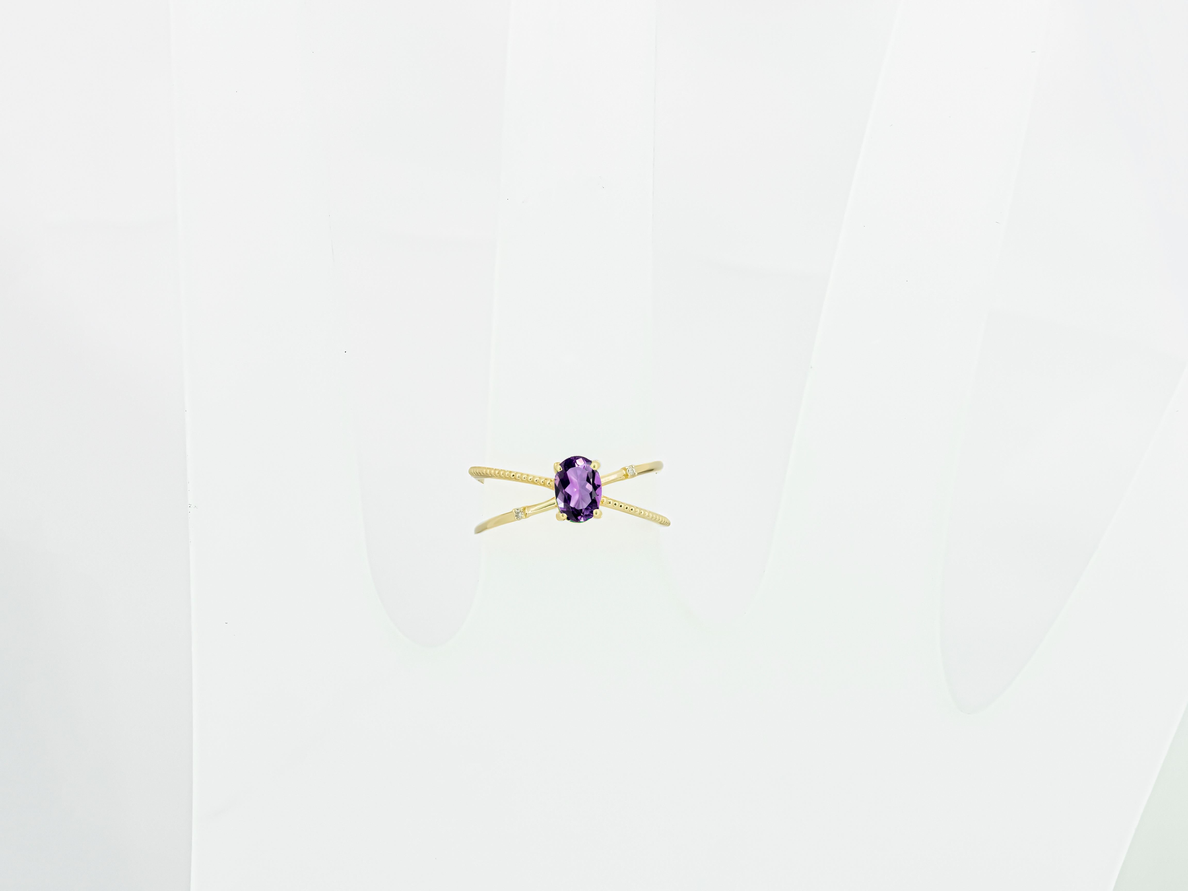 Women's Amethyst Spiral Ring, Oval Amethyst Ring, Amethyst Gold Ring For Sale