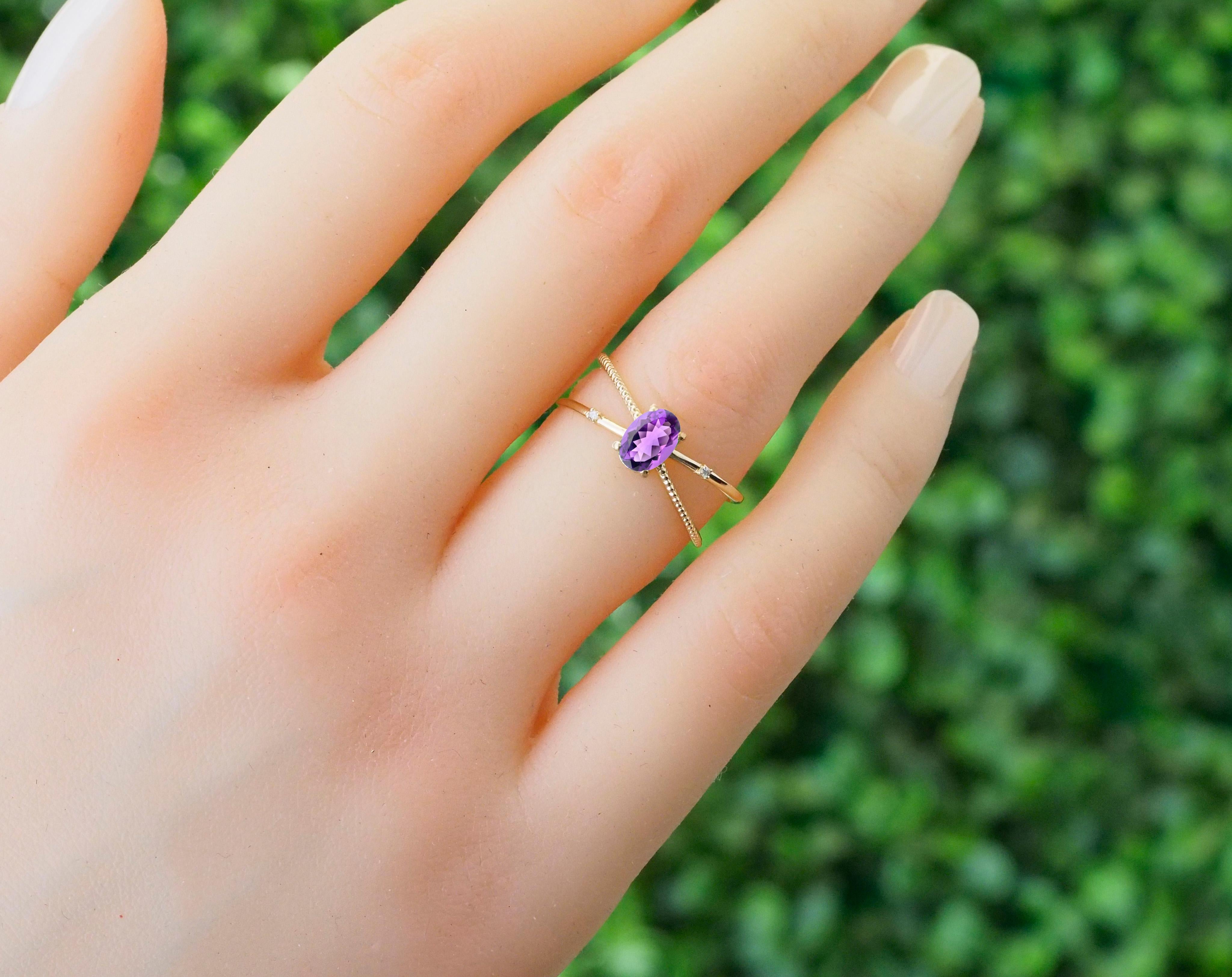 For Sale:  Amethyst Spiral Ring, Oval Amethyst Ring, Amethyst Gold Ring 7