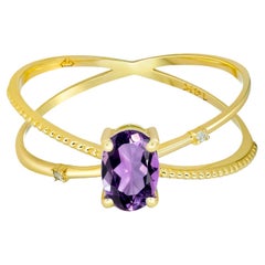 Used Amethyst Spiral Ring, Oval Amethyst Ring, Amethyst Gold Ring