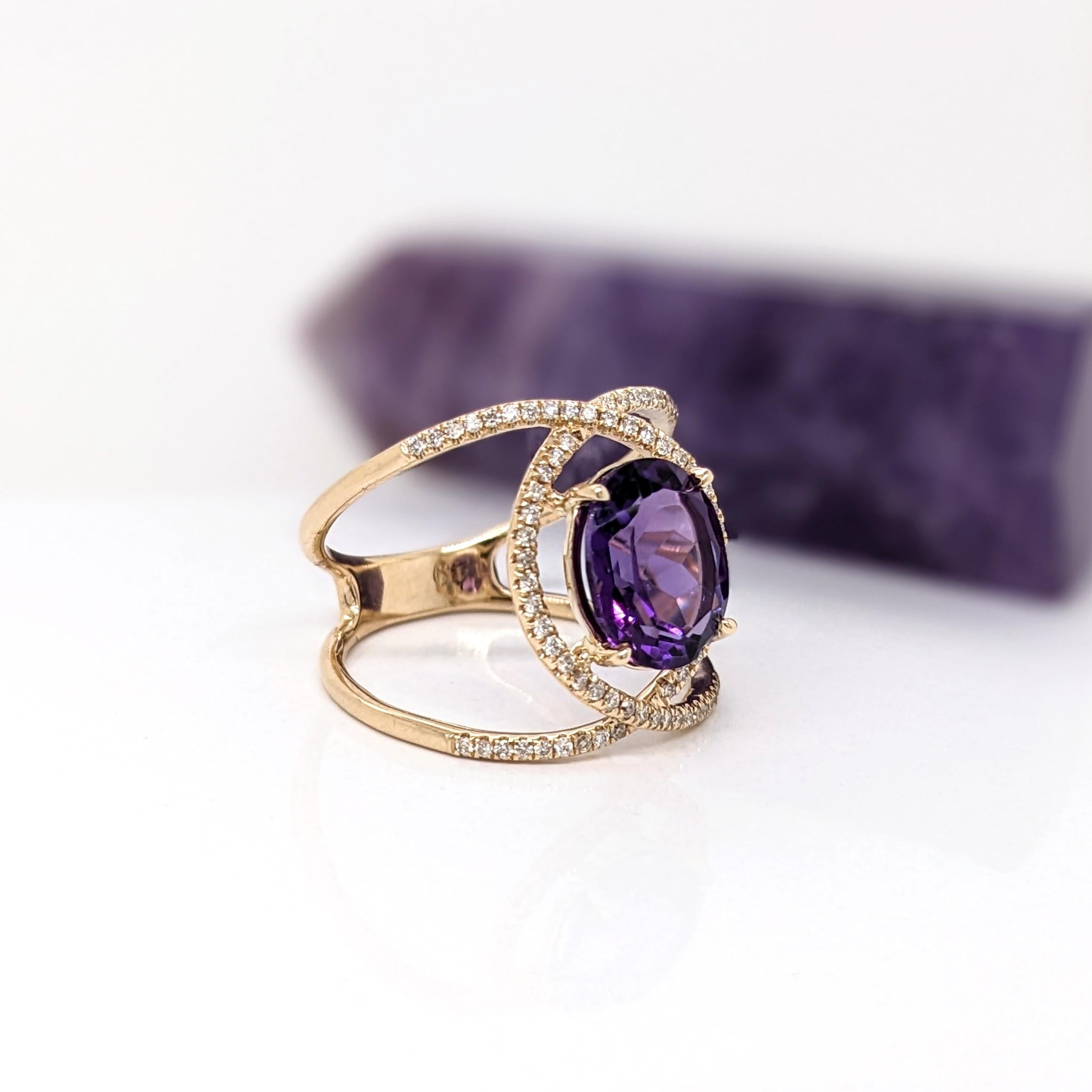 Amethyst Split Shank Ring with Natural Diamond Accents in Solid 14k Yellow Gold In New Condition For Sale In Columbus, OH