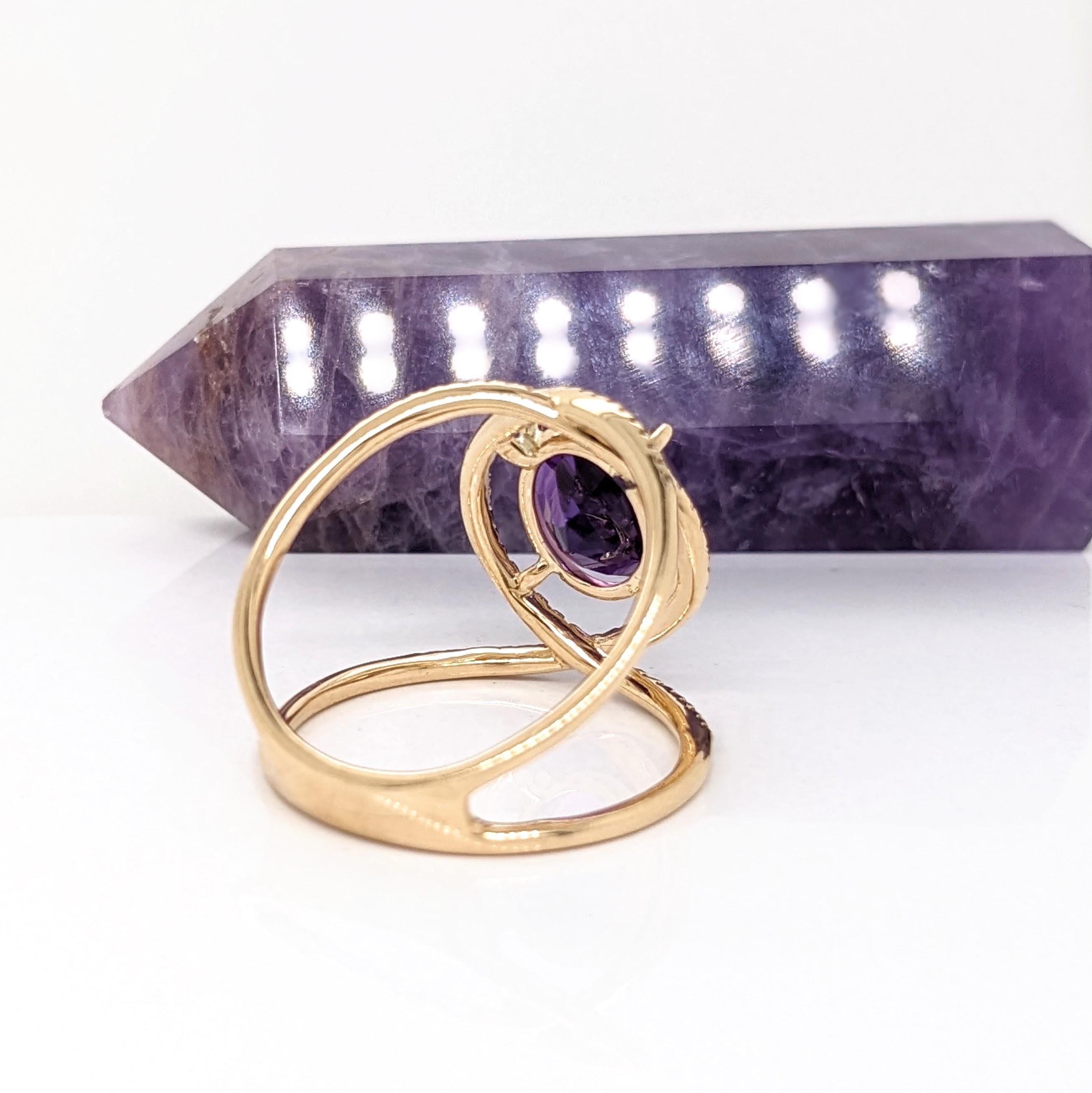 Amethyst Split Shank Ring with Natural Diamond Accents in Solid 14k Yellow Gold For Sale 3