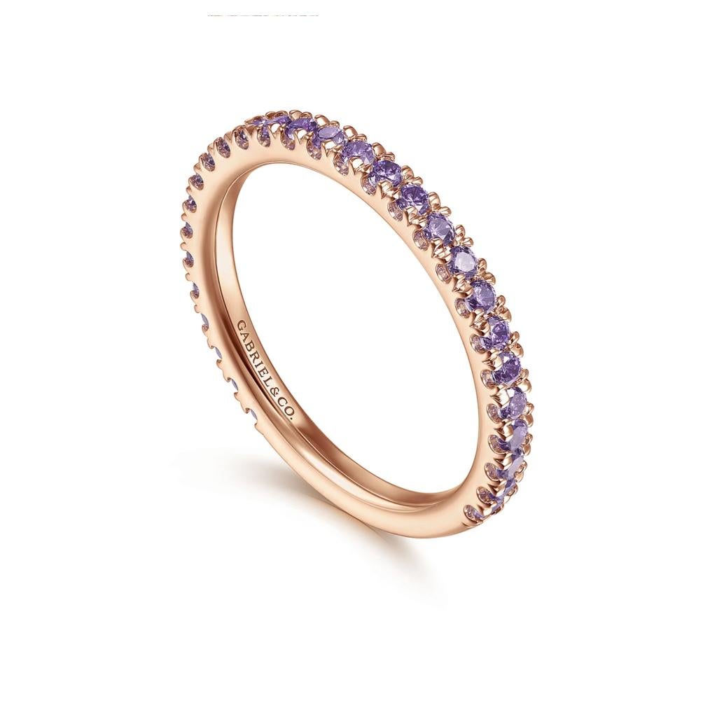 For Sale:  Amethyst Stackable 2mm Band 14K Gold February Birthstone Wedding Stack LR50889 10