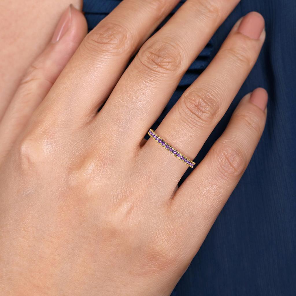 For Sale:  Amethyst Stackable 2mm Band 14K Gold February Birthstone Wedding Stack LR50889 2