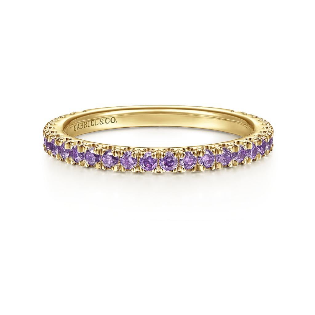 For Sale:  Amethyst Stackable 2mm Band 14K Gold February Birthstone Wedding Stack LR50889 3