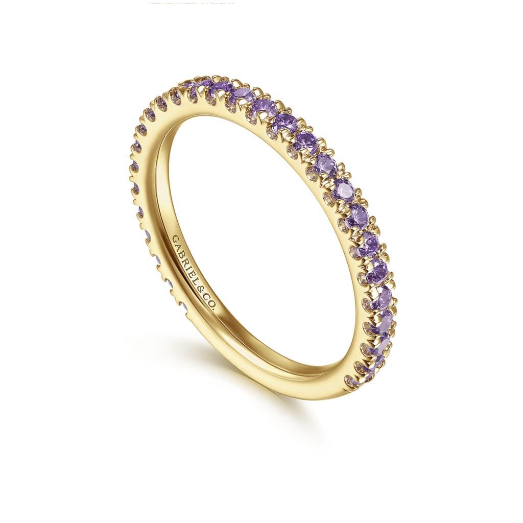 For Sale:  Amethyst Stackable 2mm Band 14K Gold February Birthstone Wedding Stack LR50889 4
