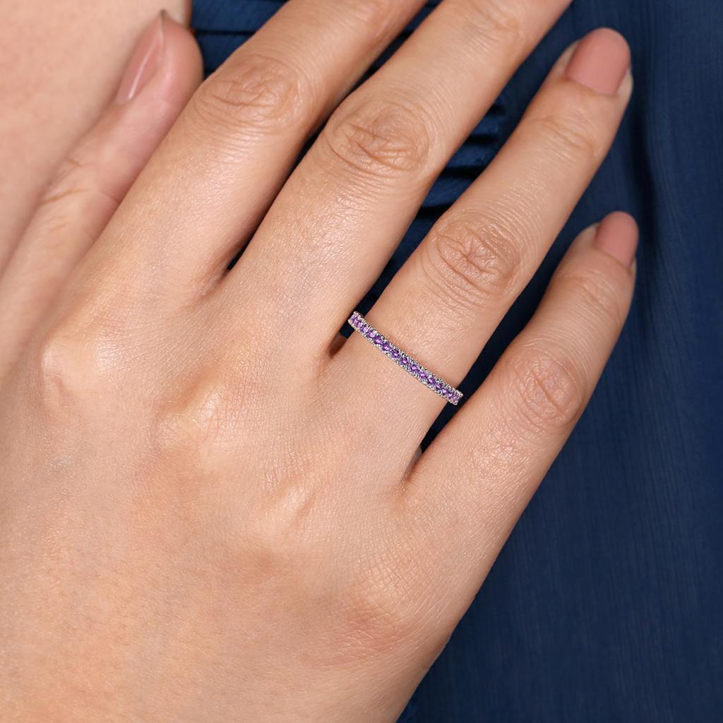 For Sale:  Amethyst Stackable 2mm Band 14K Gold February Birthstone Wedding Stack LR50889 5
