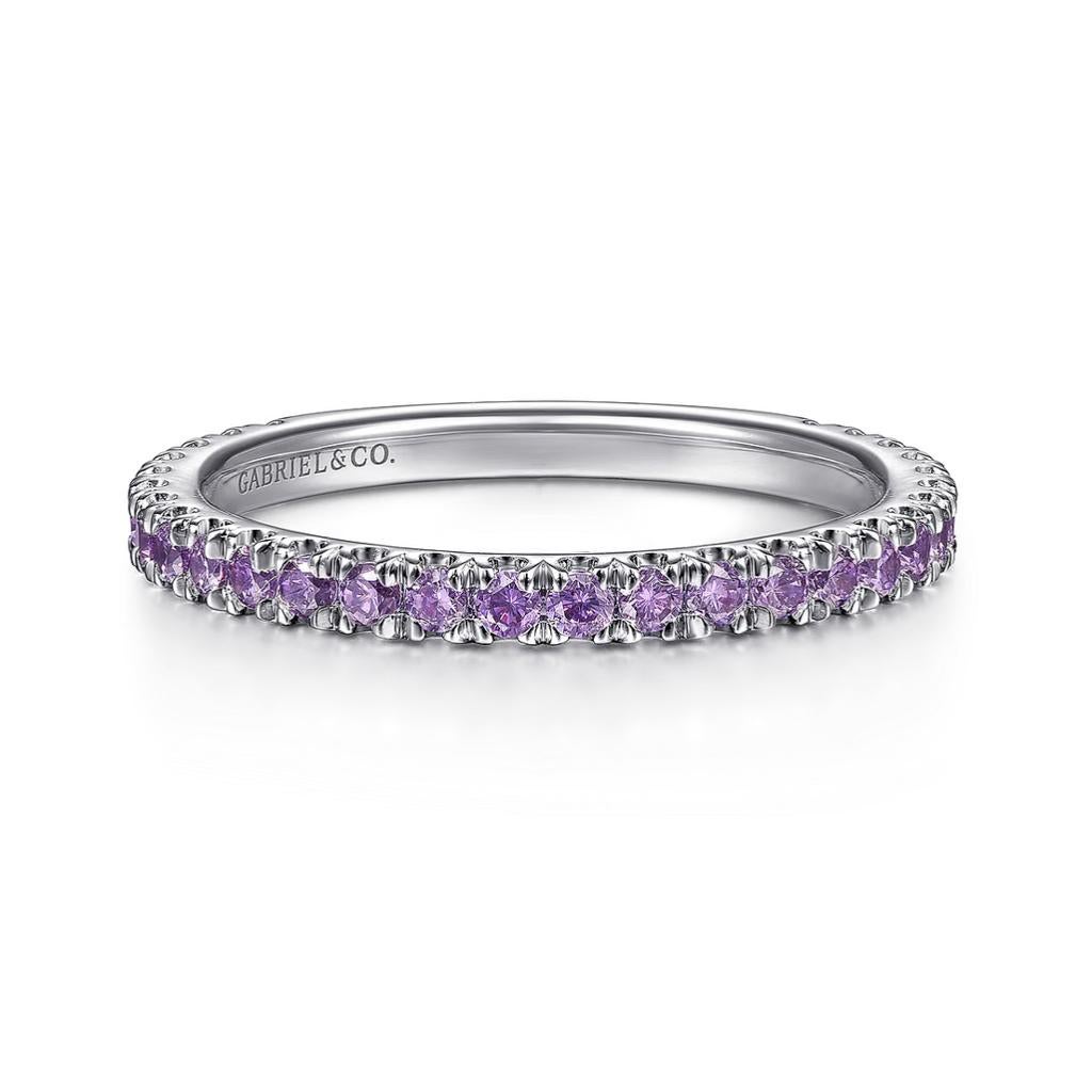 For Sale:  Amethyst Stackable 2mm Band 14K Gold February Birthstone Wedding Stack LR50889 6