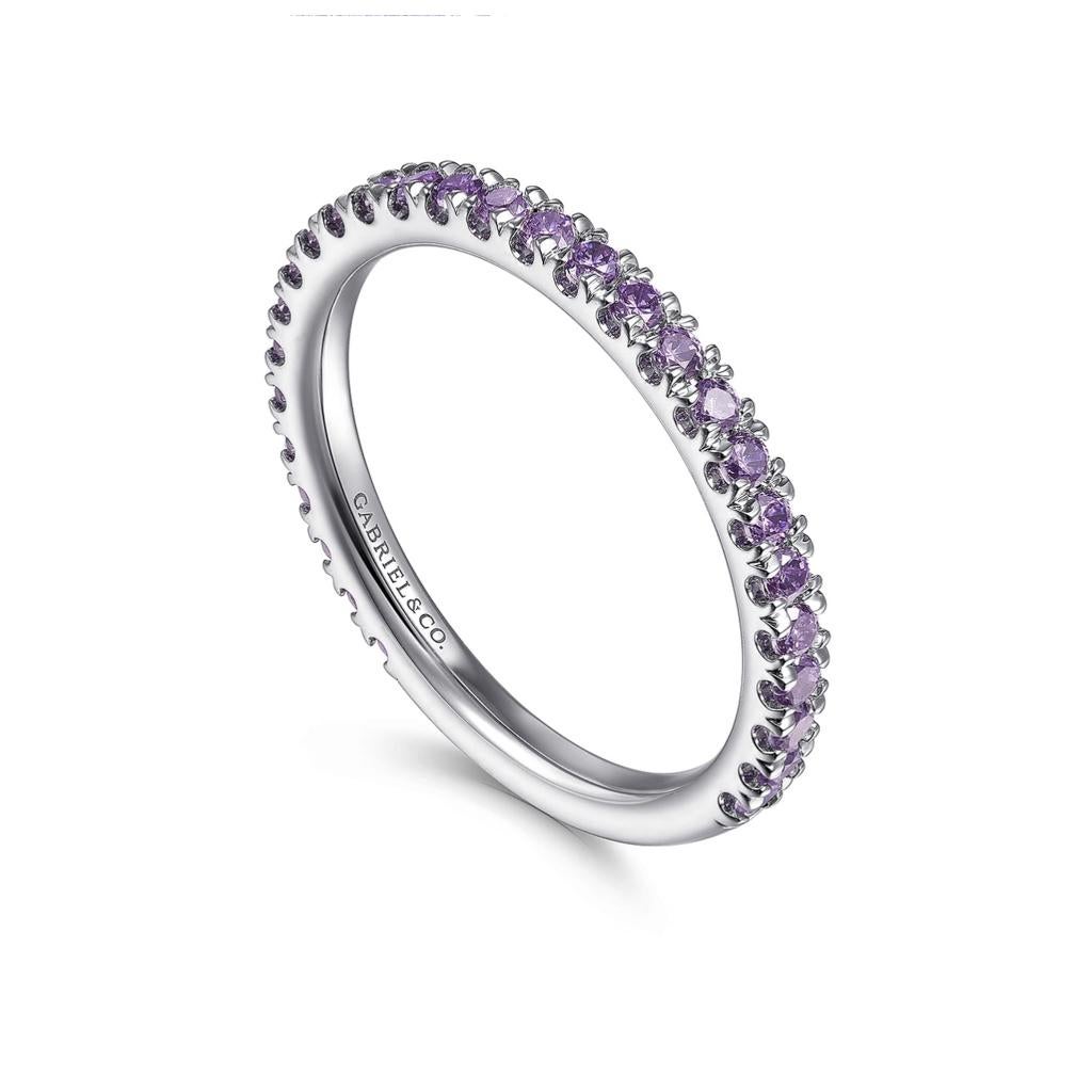 For Sale:  Amethyst Stackable 2mm Band 14K Gold February Birthstone Wedding Stack LR50889 7