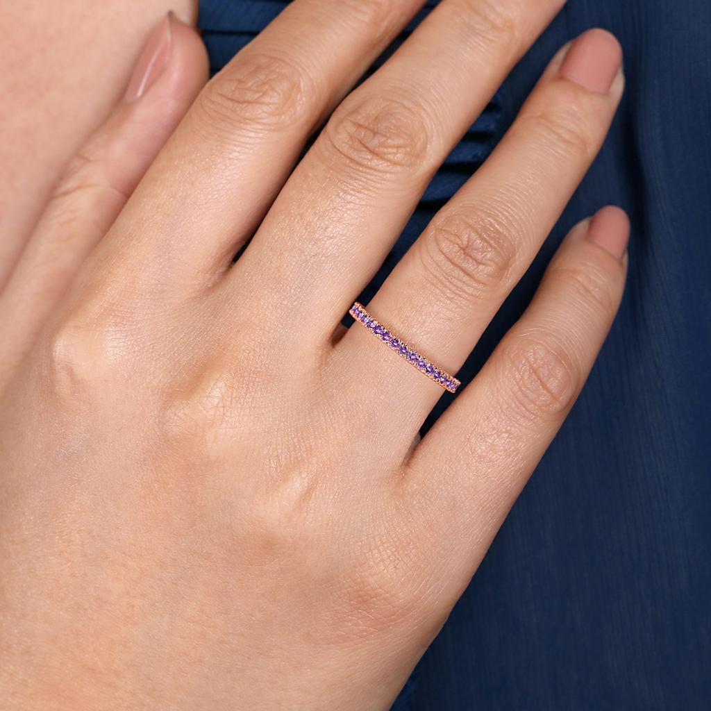 For Sale:  Amethyst Stackable 2mm Band 14K Gold February Birthstone Wedding Stack LR50889 8